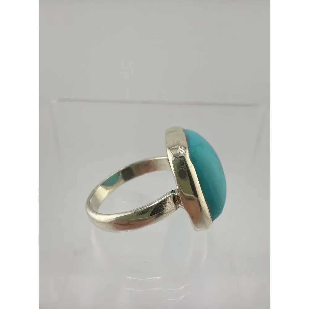 Sterling Silver Natural Turquoise Bezel Set Ring Size 8.5
